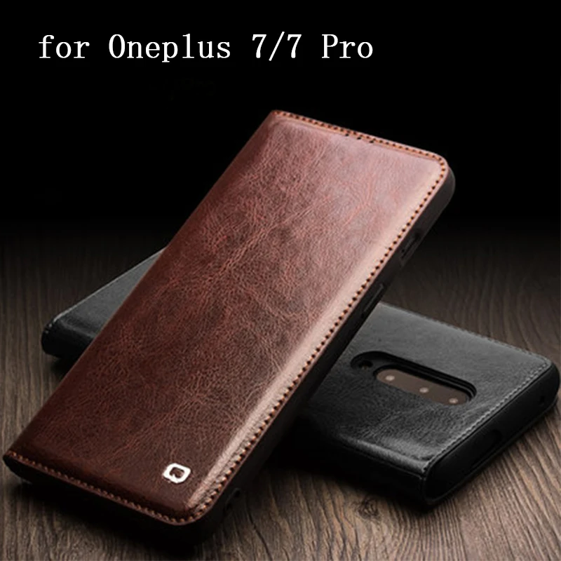 

QIALINO Luxury Phone Skin for Oneplus 7 Case Genuine Leather Protective Shell for Oneplus 7 Pro 7Pro Cover Flip Coque