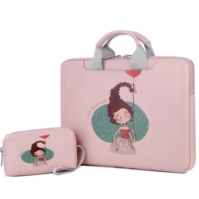 Водонепроницаемый устойчивый к царапинам портфель для ноутбука 12 13 14 15,6 дюймов сумка на плечо для ноутбука чехол для переноски для Macbook Air для мужчин и женщин - Цвет: Pink-II-Set