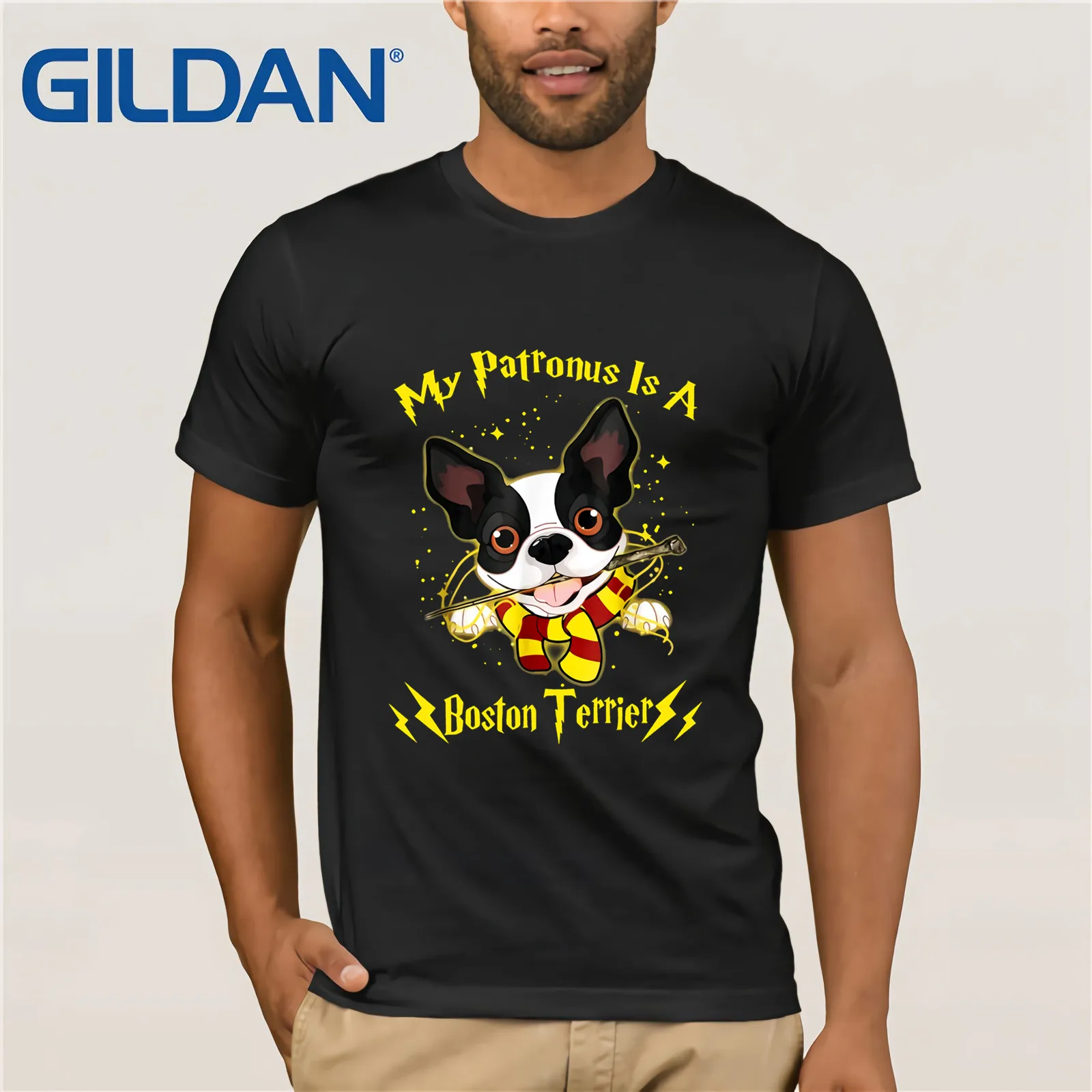 

My Patronus Is A Boston Terrier Funny Dog Christmas T-Shirt 2019 Summer Men's Short Sleeve T-Shirt