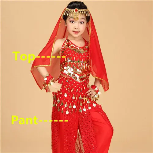 Red 2pcs Детские танцевальные костюмы для живота Детские костюмы для восточных танцев Одежда для танца живота Индийские танцы Болливуд 3 цвета - Цвет: Red 2pcs