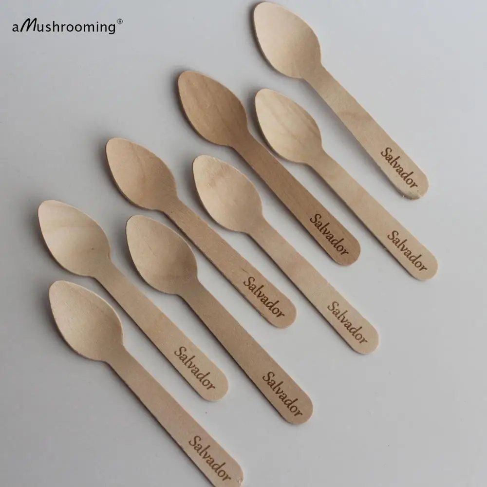2,400 pcs Customized Salvador Eco Disposable Wooden mini spoons Flatware cutlery dessert spoons