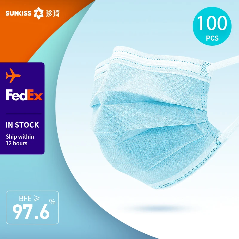 

Fedex 100pcs Face Mask Disposable 3 Layer Protective Face Mask Anti-Pollution Mouth Masks Nonwoven Mask Disposable Hygiene Mask
