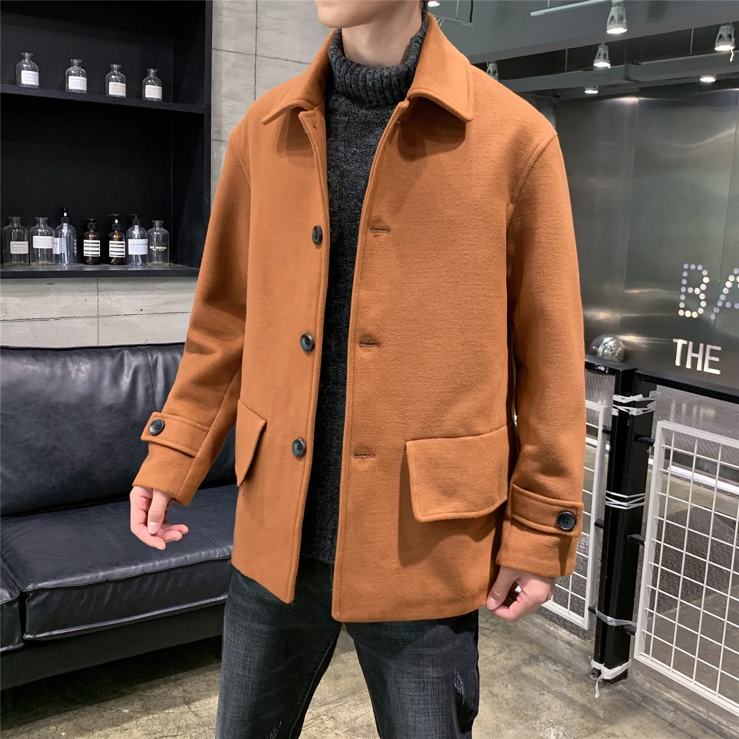 Fashion Business Medium Solid Thicken Slim Windbreaker Overcoat Jacket Winter Men's Casual Wool Trench Coat Male Plus Size 5XL