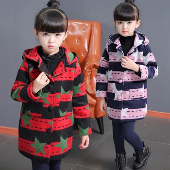 

Special Offer Girls Woolen Coat Fall Winter Children's Woollen Jacket Outerwear Kids Stripe Casual Hooded Overcoat Clothes B338