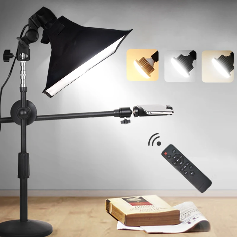  Desktop Photography Phone Shooting Bracket Stand+Boom Arm+LED Lamp+Reflector Softbox Continuous Lig