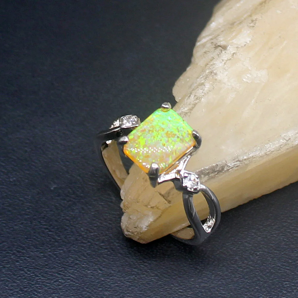 Hermosa Solitaire Wonderful Yellow Opal Genuine 925 Silver Band Ring Regali Di Fidanzamento Di Nozze Per Le Donne Taglia 7 #20214410