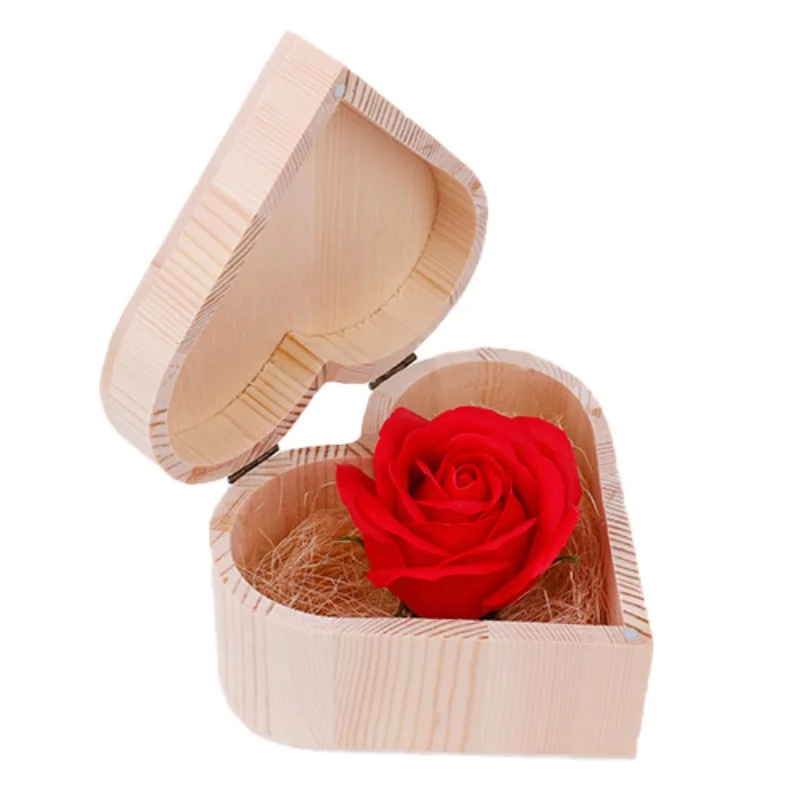

1Set Rainbow Multi-colored Color Rose Flower Petal Soap Wooden Heart Shape Box Party Valentine's Day Gift-