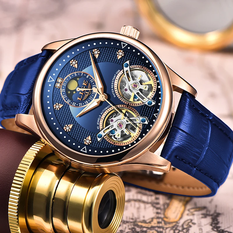 LIGE новые мужские часы автоматические механические часы Tourbillon часы из натуральной кожи водонепроницаемые деловые часы Relogio Mascul