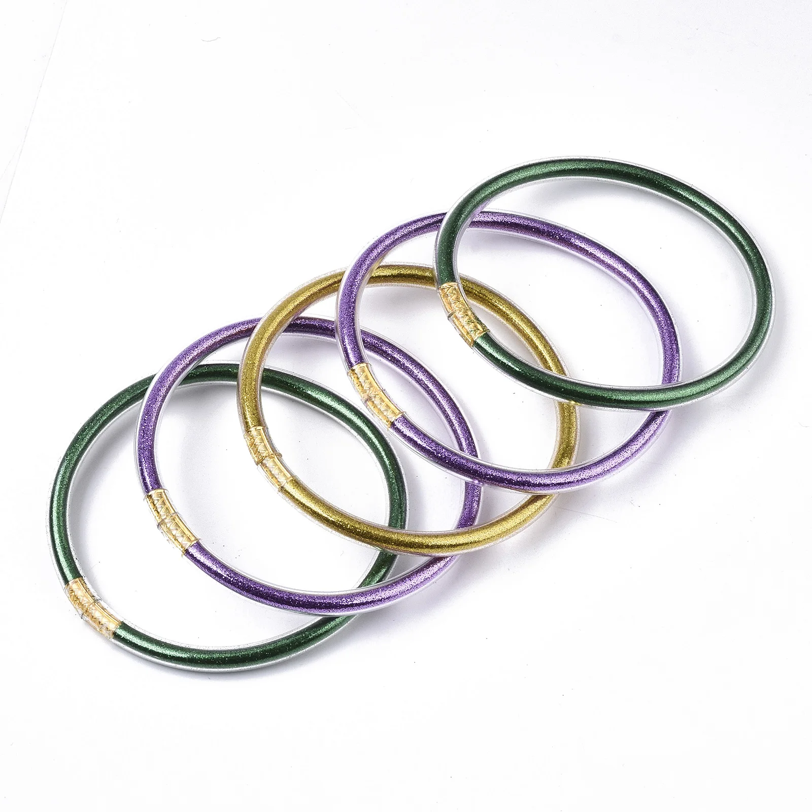 5sets/lot Polyester Ribbon Bow-knot Glitter Bangles Colorful Plastic Bracelet Bangle Sets For Women Girls Trendy Jewelry Gift