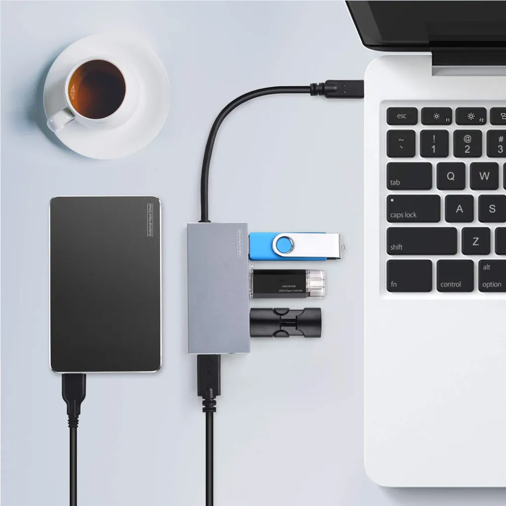 4-портовый USB C концентратор, портативный концентратор USB Type C адаптер с 4 портами USB 3,0 с адаптером питания usb-хаб высокоскоростной для ПК Аксессуары