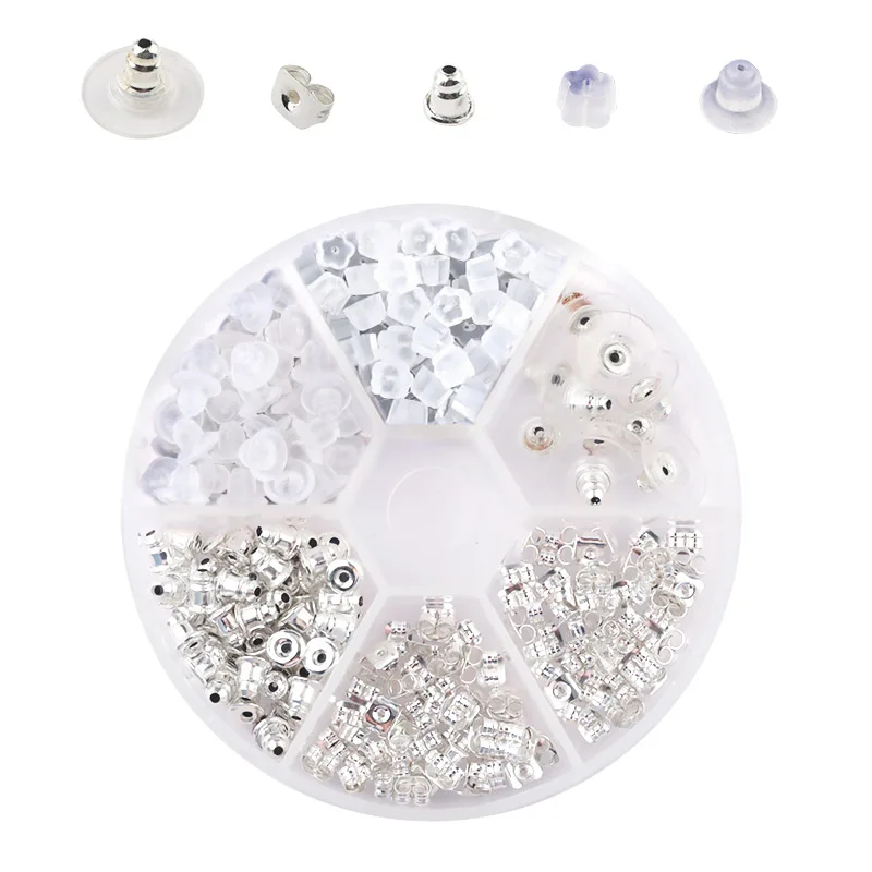 

250pcs/lot Silver Plated Copper Earring Backs Set Ear Studs Back Soft Silicone Rubber Bullet Ear Plugging cap fit Earring making