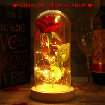 

New LED Beauty Rose and Beast Battery Lamp Glass Rose String Light Desk Lamp Romantic Valentine's Day Birthday Gift Decoration
