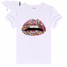 Насильственного Повседневное основной Простой Круглый вырез плотно прилегающий мягкий футболка с короткими рукавами Белый дом Для женщин и принтом «губы»; узкая Женская футболка