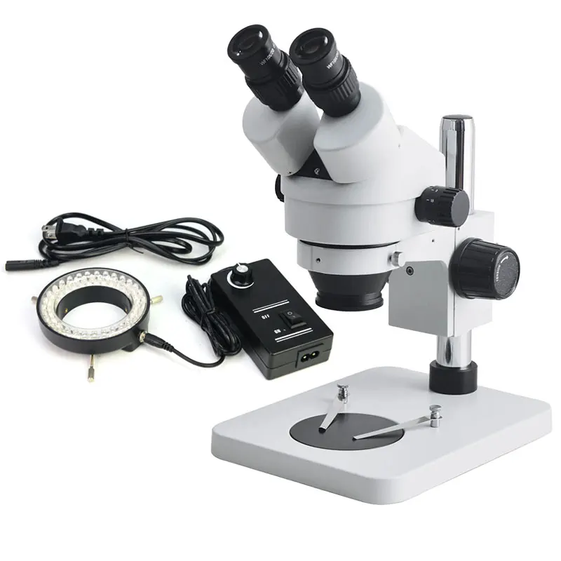7X 45X PCB Inspection Repairing Soldering Binocular Zoom Stereo Microscope with LED Ring Light