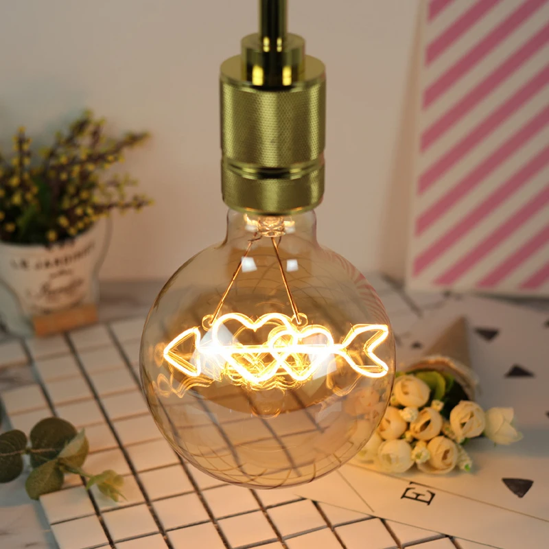 

G125 New LOVE LED Edison Lamp Retro Energy-saving Chandelier Filament Bubble Bulb 220V 4W E27 Decorative Lamp For Coffee Mall