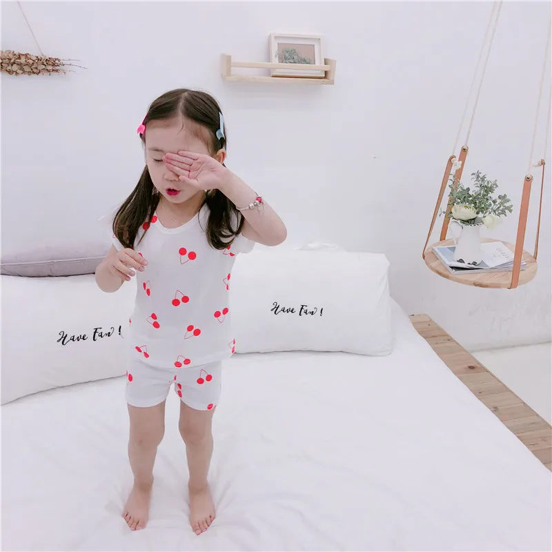 Summer New Style Tracksuit Men And Women Children Korean-style Cute Printed Hemp Cotton Homewear Set