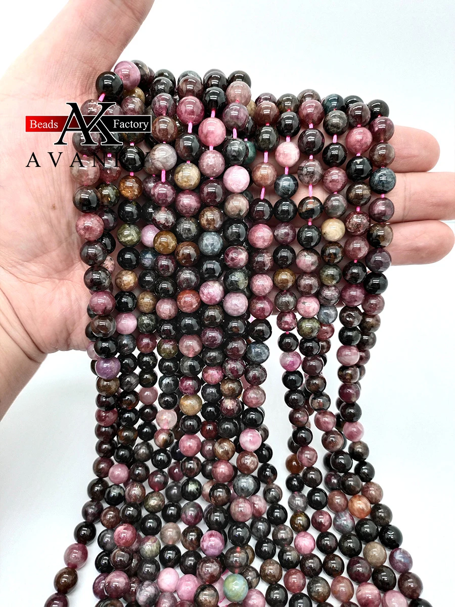 

Hot Sale Natural Smooth Plum Blossom Tourmaline Gemstone Loose Beads Jewelry Accessories Bracelet Necklacem