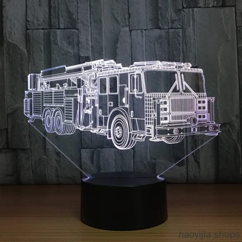 

New USB sleep light device bedroom decoration 3D fire truck modeling table lamp 7 color change fire truck car night light fashio