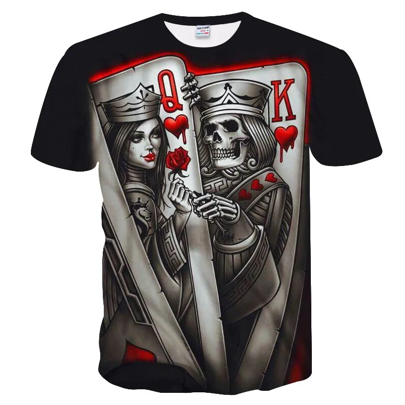 

New Casual Skull Poker Printed 3D T-Shirt Men Short Sleeve Tee Shirt Homme Black Design Tee Tops Male Summer Tops Drop Ship