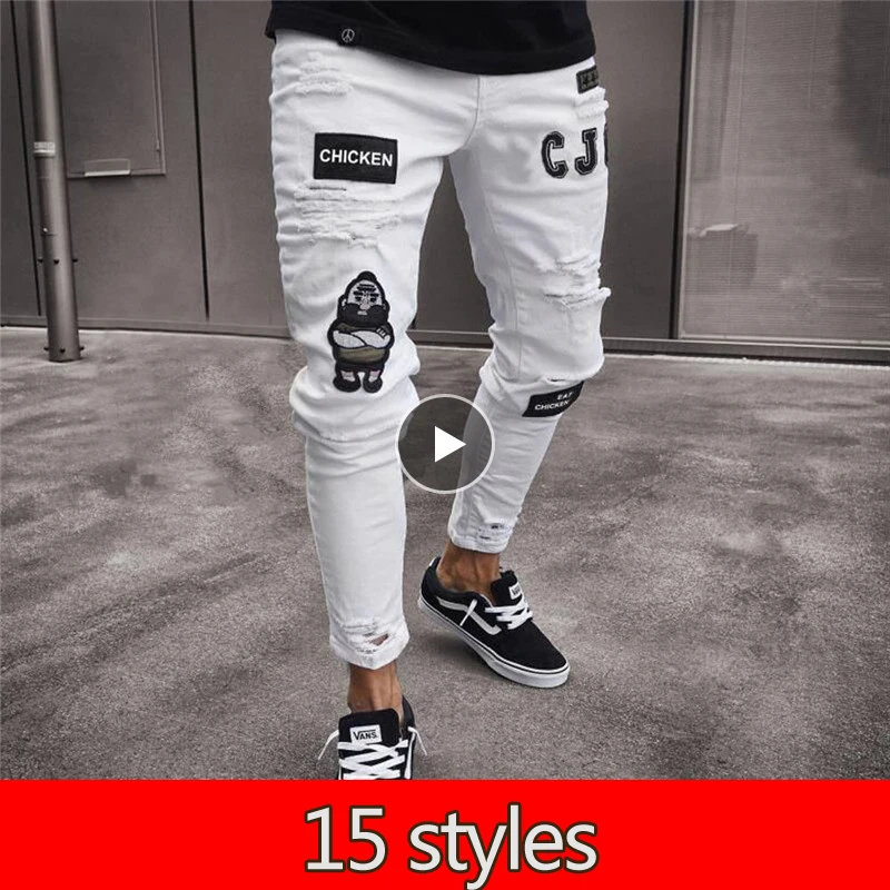 15 Styles Men's Vintage Ripped Jeans Biker Skinny Slim Fit Zipper Denim Pant Destroyed Frayed Trousers Embroidery Style Pants 15 Styles Men's Vintage Ripped Jeans Biker Skinny Slim Fit Zipper Denim Pant Destroyed Frayed Trousers Embroidery Style Pants