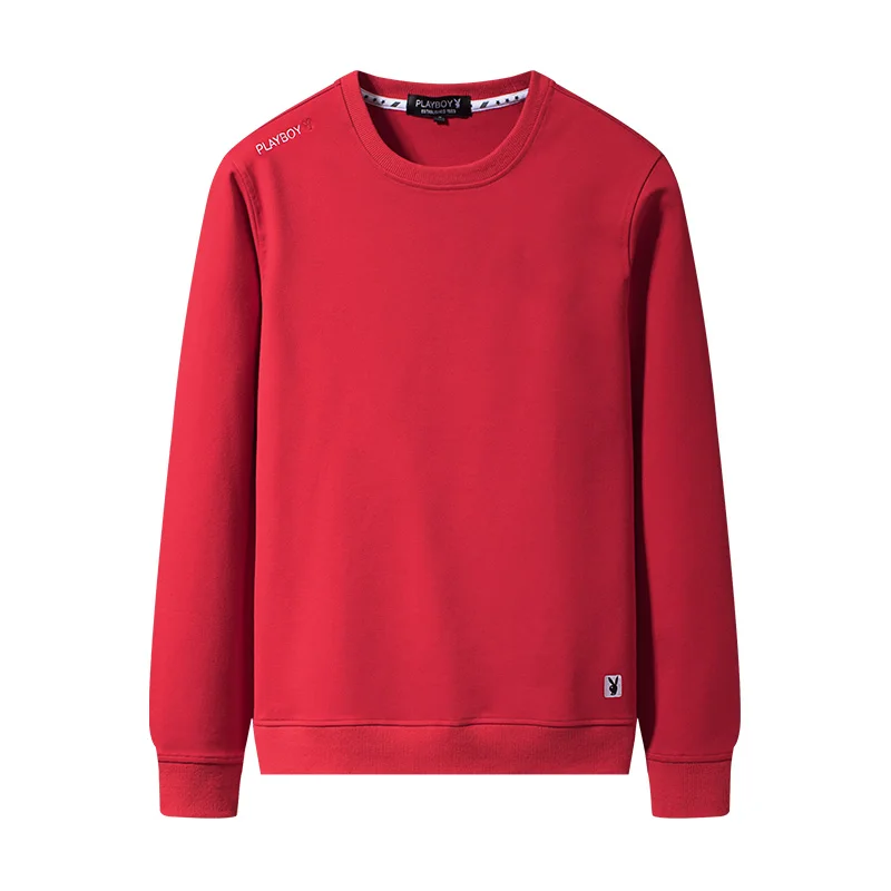 PLAYBOY/Новинка, однотонный пуловер с длинными рукавами, с длинными рукавами, с буквенным принтом, мужские свитшоты, черно-белые свитшоты, Размер 4XL, PB6029 - Color: Red