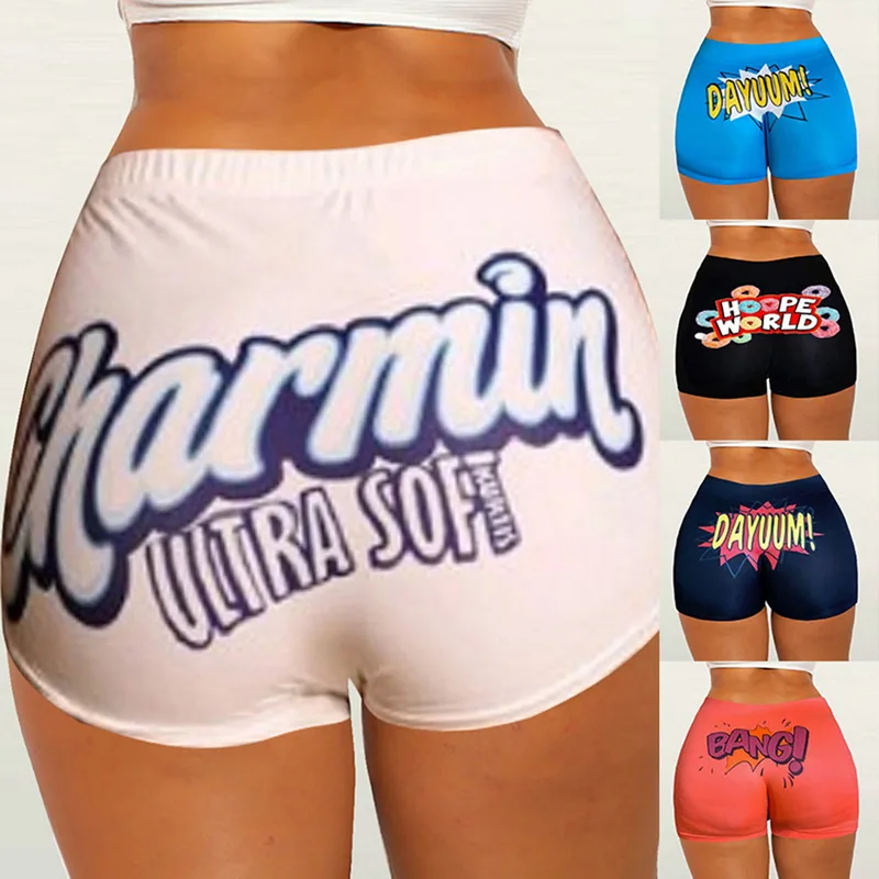 

new Women Sexy Summer Letter Printed Tight Shorts Casual Shorts High Waist Short Pants Skinny Slim Sports Shorts Bottoms