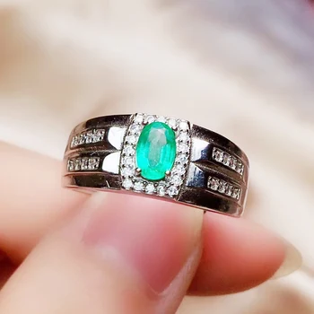 

Men ring Natural real emerald Free shipping 925 sterling silver 0.52ct gemstone For men or women rings R91264
