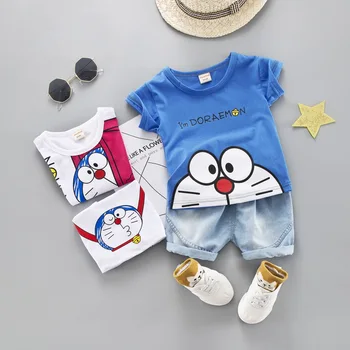

New cartoon baby boy clothes summer shorts suit cotton T-shirt short jeans children's clothing short sleeve boy suit baby suit