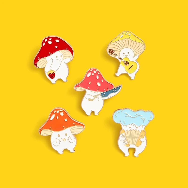 Bag Accordion Jewelry Brooches Guitar Badge-Plant Lapel-Pin Gift Cute Mushroom Custom