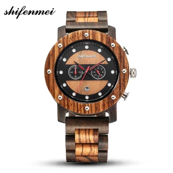 

New Shifenmei Mens Watches Business Luxury Wooden Band Metal Watch Color Matching Dial Stylish Date Display Relogio Masculino
