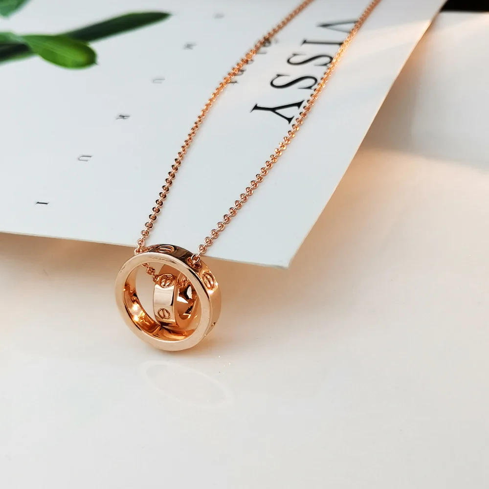 

Fashion Elegant Double Ring Girl'S Necklace Ornament Japanese Korean New Style Douyin Celebrity Style Choker Necklace a Generati