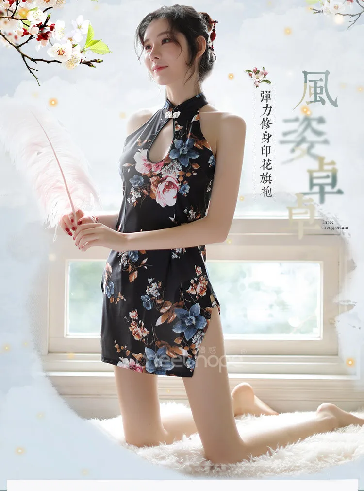 2 цвета китайский Cheongsam Печать Цветок Стриптизерша одежда Ropa Сексуальная Para El Sexo экзотическое белье сексуальное рождественское нижнее белье для женщин