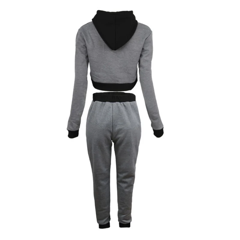 Women\'s Black Gray Patchwork Color Long Sleeve Top High Waist Legging Female Casual Set Women Two Pieces Set