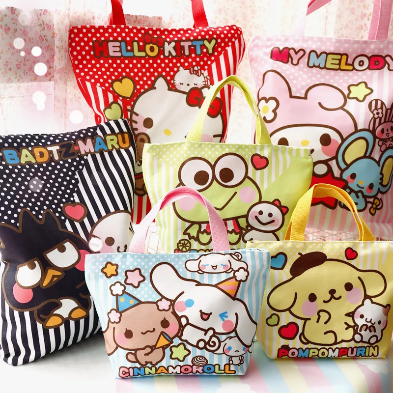 Мультяшный My Melody Cinnamoroll pompurin Badtz maru Keroppi Холщовая Сумка Для Покупок через плечо