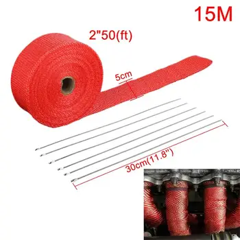

1.5mm*50mm*15m Roll Fiberglass Exhaust Header Fiberglass Heat Wrap Tape With 6 Ties Kit Exhaust Manifolds Headers Supplies1.5mm*