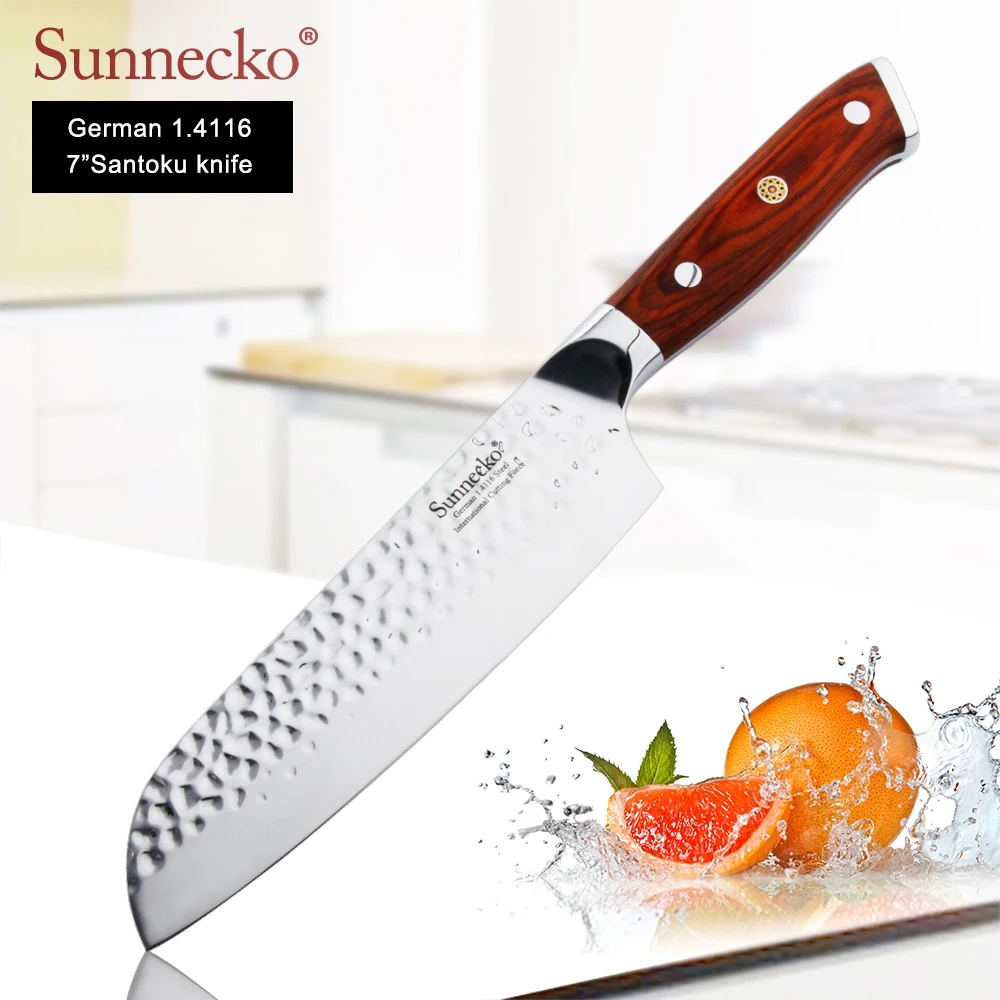 Sunnecko нож Santoku премиум класса, 7 дюймов, немецкая бритва из 1,4116 стали, острое лезвие, кухонные ножи, палисандр, нож для резки мяса, нож шеф-повара
