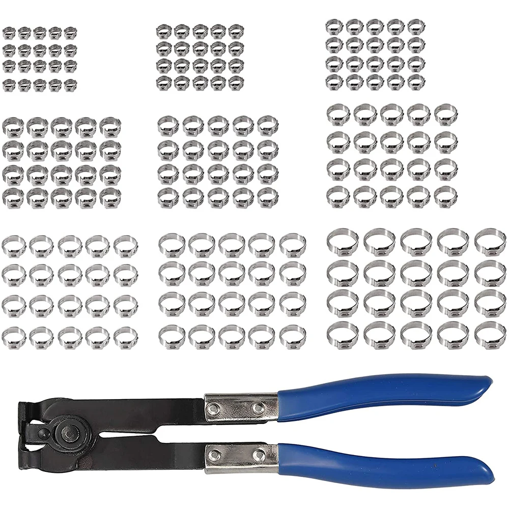 Ear clamp and 180-piece stainless steel hose clamp 5.8-21mm single ear stepless hose classification clamping tool kit hose clamps hose clamp tool