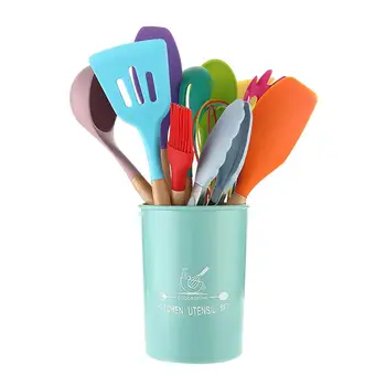 

Silicone 12pcs/Lot Spoon with Bucket Spaghetti Server Practical Food Grade Kitchenware Spatula Durable Non-Stick Pan Ladle