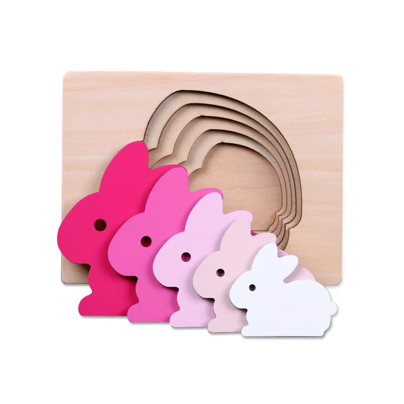 Candywood детские животные 3D деревянные игрушки-паззлы Размер градиент цвета Многослойные головоломки детские развивающие игрушки - Цвет: rabbit