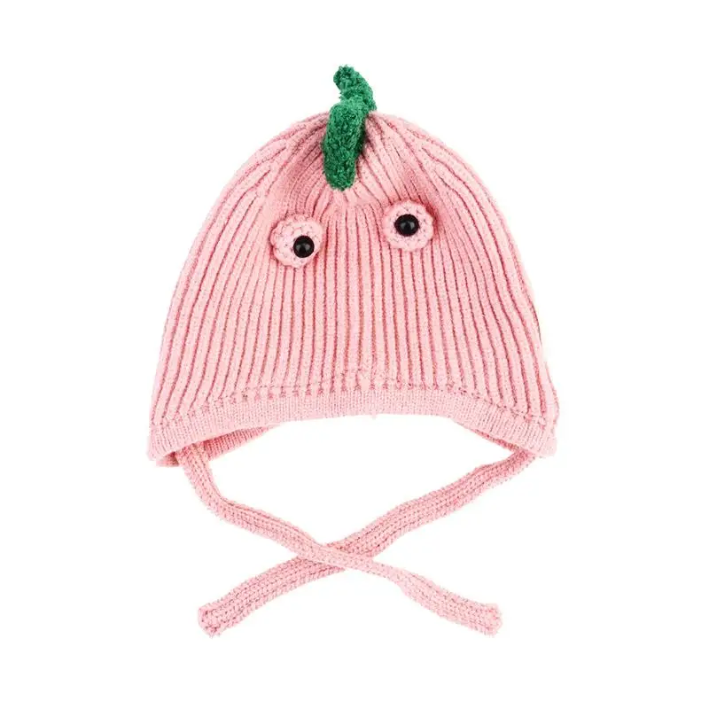 Pink Детская зимняя теплая шапка, Очаровательная шапочка с динозавром, шапка с наушниками, вязаные шерстяные шапки, Зимний Теплый головной убор для малышей, детей, динозавр - Цвет: Pink