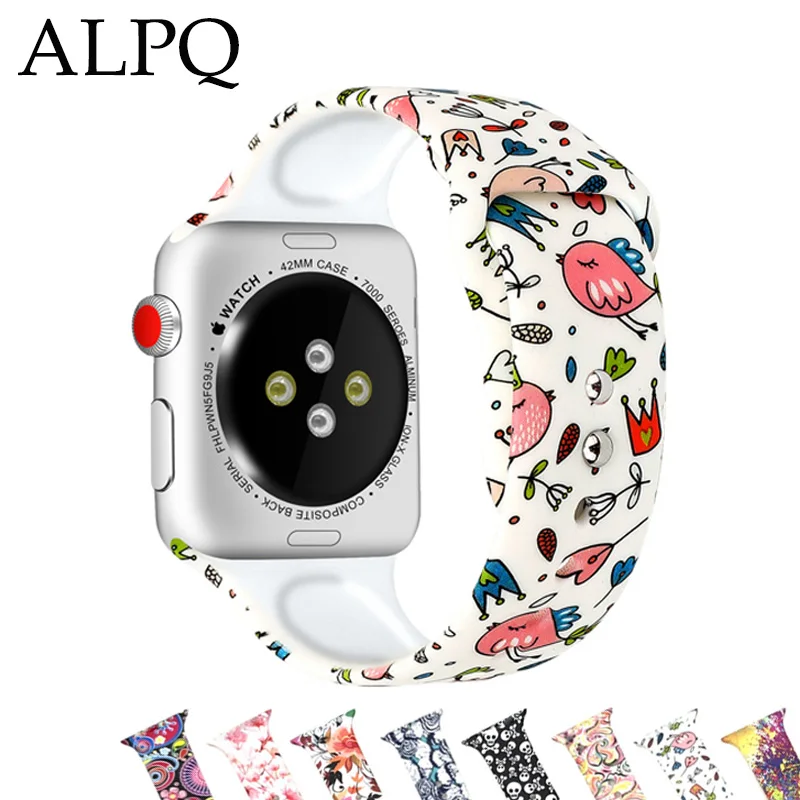 Спортивные полосы ALPQ с цветочным принтом для Apple watch Series 5 4 3 2 1 40 мм 44 мм силиконовый ремешок с принтом для iWatch 38 мм 42 мм