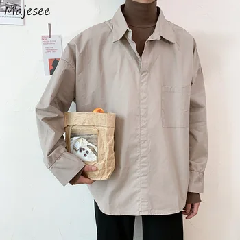 

Men Shirts Retro Solid Ins Patchwork Couples Loose Fake Two Pieces New Mens Korean Style Harajuku Ulzzang All-match Simple Chic