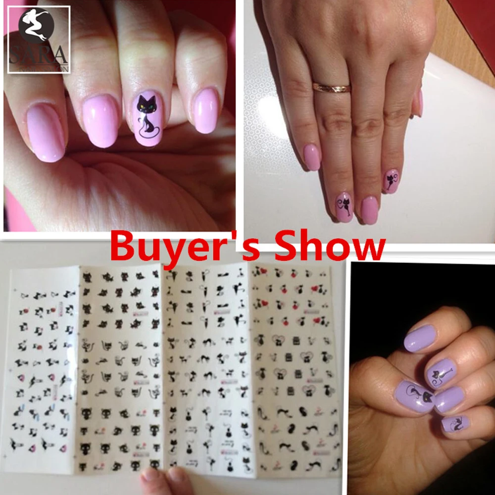 Наклейки для дизайна ногтей в виде черного милого кота|design nail art stickers|nail stickersfoil wrap