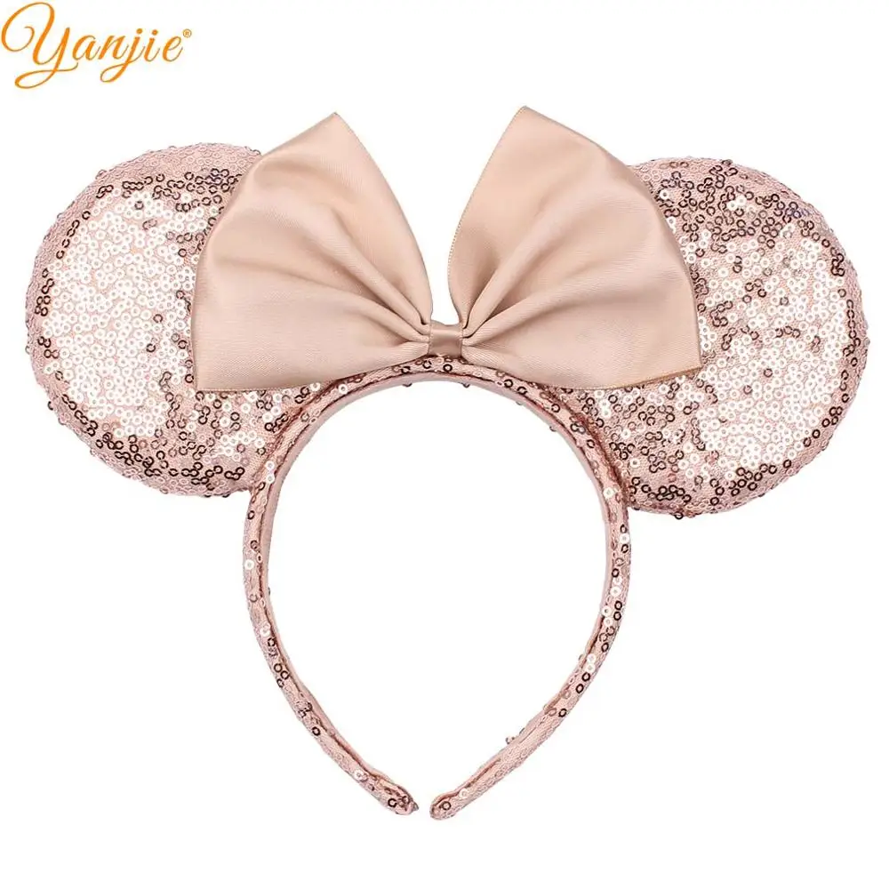 rose gold " уши Минни-Маус, повязка на голову, блестки для волос, банты, ручная работа, украшение для волос, ободки для волос,, аксессуары для волос для девочек" Летающий дом" - Цвет: rose gold