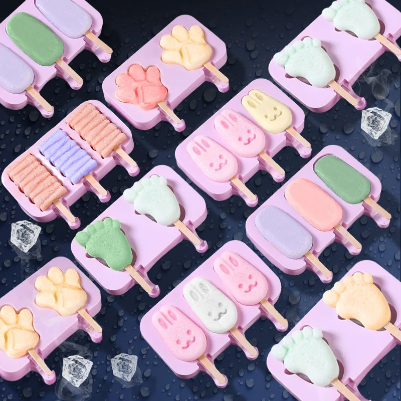 Silicone Ice Cream Mold Reusable Cubes Tray Freeze Popsicle Christmas Decor DIY Maker Tool With 50 Wood Stick | Дом и сад