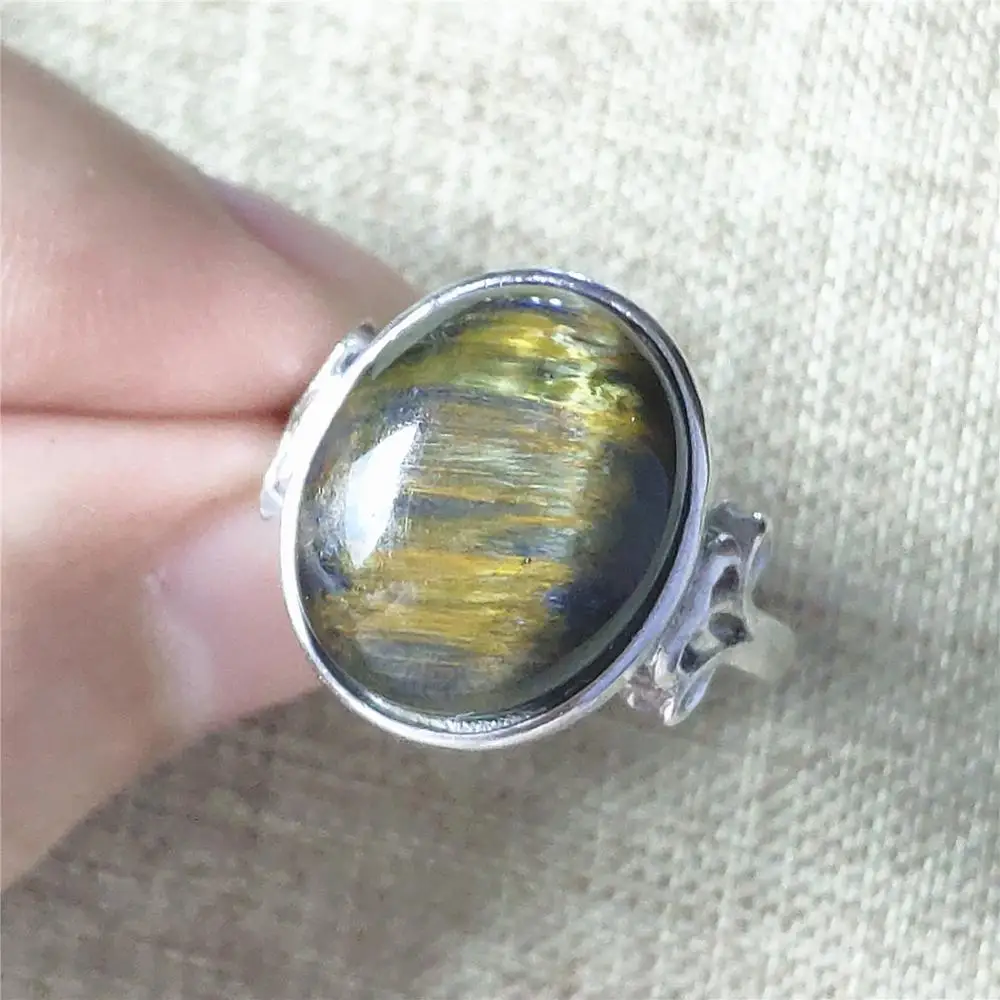 Top Natural Blue Pietersite Gemstone Chatoyant Adjustable Size Ring 16x13mm From Namibia 925 Silver Crystal Women Men AAAAA