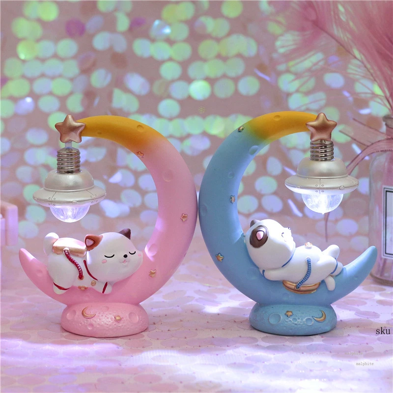 Мультфильм смолы Lucky Cat ночник девочка Спальня ночной Луны светильник ing ночной Светильник s домашний Декор рождественские подарки Настенные светильники