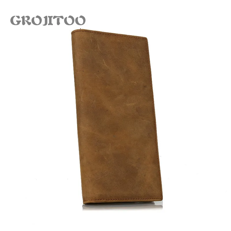 

GROJITOO Hot Sale men's Crazy Horse leather wallet men's long wallet Male Walet Pocket Retro Purse High Quatily