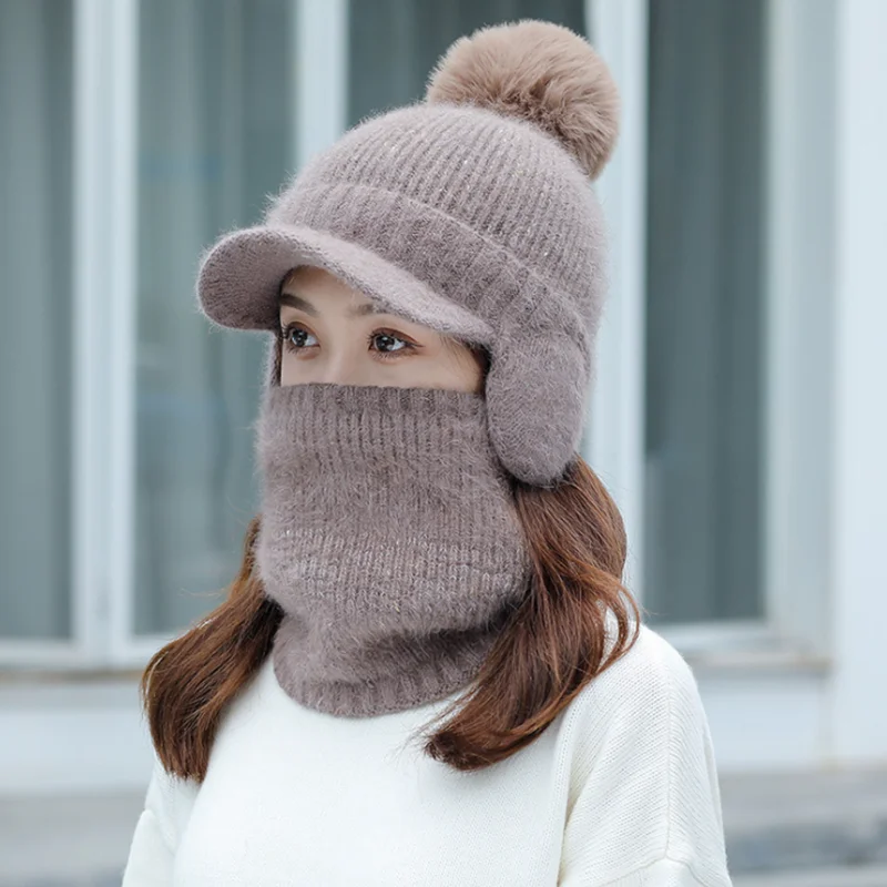 Knitted Hat Pompom Beanie Hats Girls 