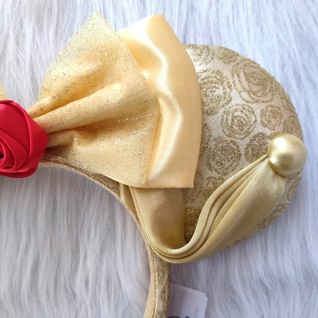 Disney Beauty And The Beast Princess Belle Headband Disneyland Mickey Minnie Ears Plush Headwear Children Toys Party Decoration 4